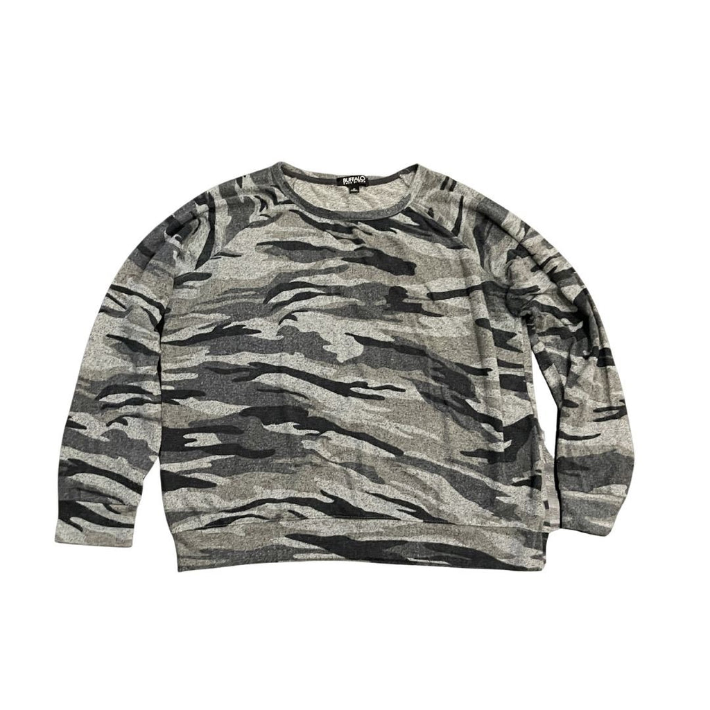 Buffalo David Bitton Gray Camouflage Crewneck Sweater Size XL Casual Streetwear