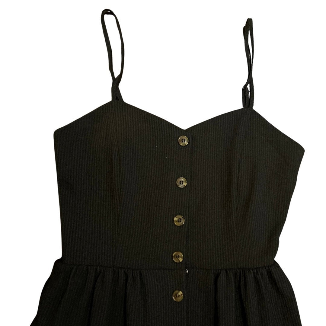 H&M Button Front Midi Woven Fabric Adjustable Straps Back Smocking Gray Black Size 2