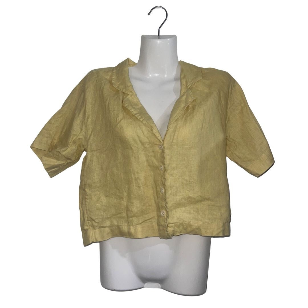 Madewell Boxy Fit 100% Linen Resort Crop Shirt Size Small Vacation Summer Casual