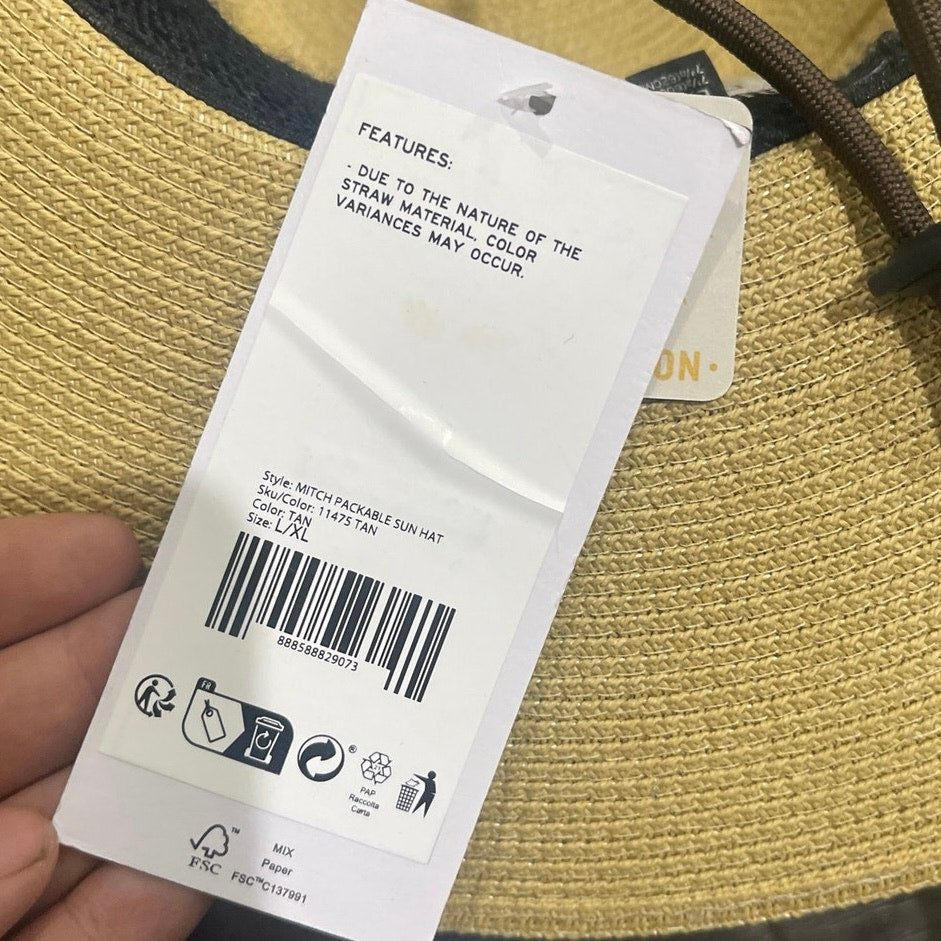 Brixton Mitch Packable Sun Hat L/XL Woven 100% Straw Adjustable Summertime NWT