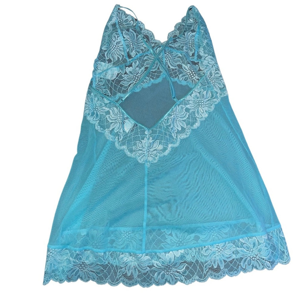 Vintage Frederick’s of Hollywood Sheer Mesh Lace Lingerie Negligee Slip Dress