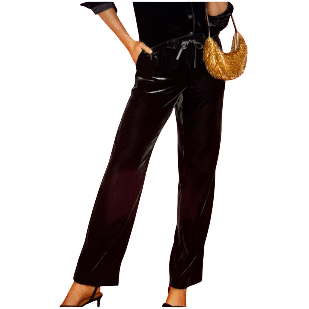 Talbots Straight Leg Black Velvet Pull-on Pants Large NWT Chic Whimsygoth