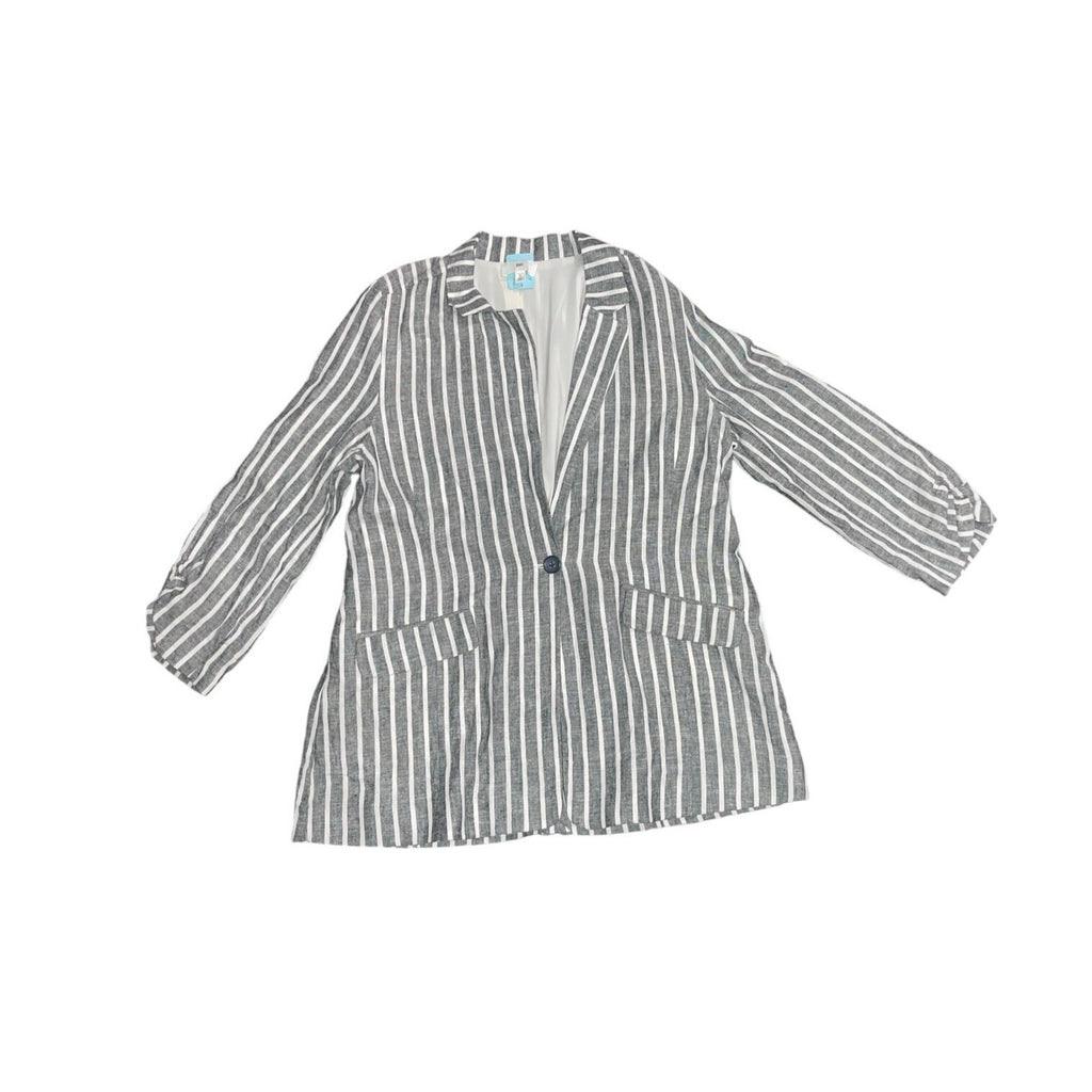 BP Women's Cinched 3/4 Sleeve Linen Blend Striped Blazer Classic Prep