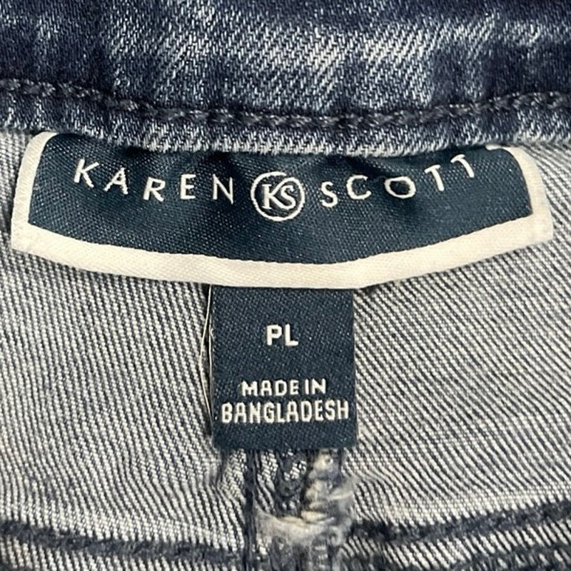 Karen Scott Pull on Stretch Denim Jean Pants Size PL Elastic Waist Casual Chic