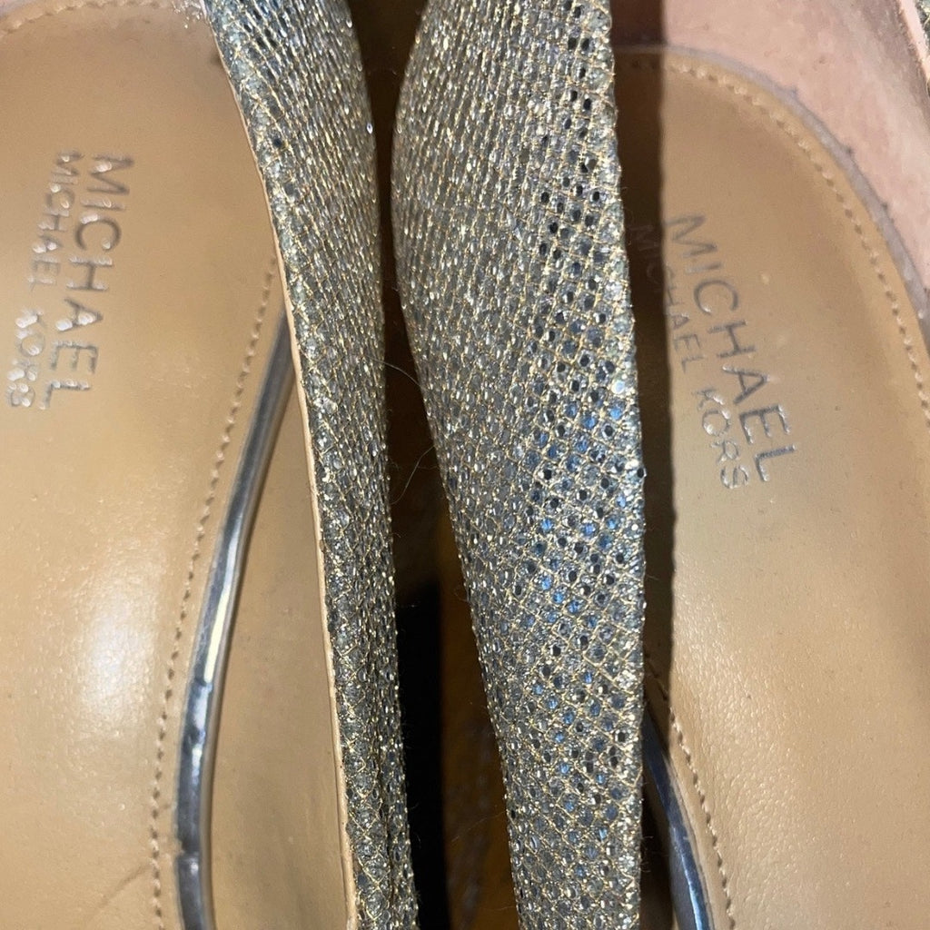 Michael Kors Women's MK Flex Kitten Pump Pointed Heel Silver Glitter Prom Wedding