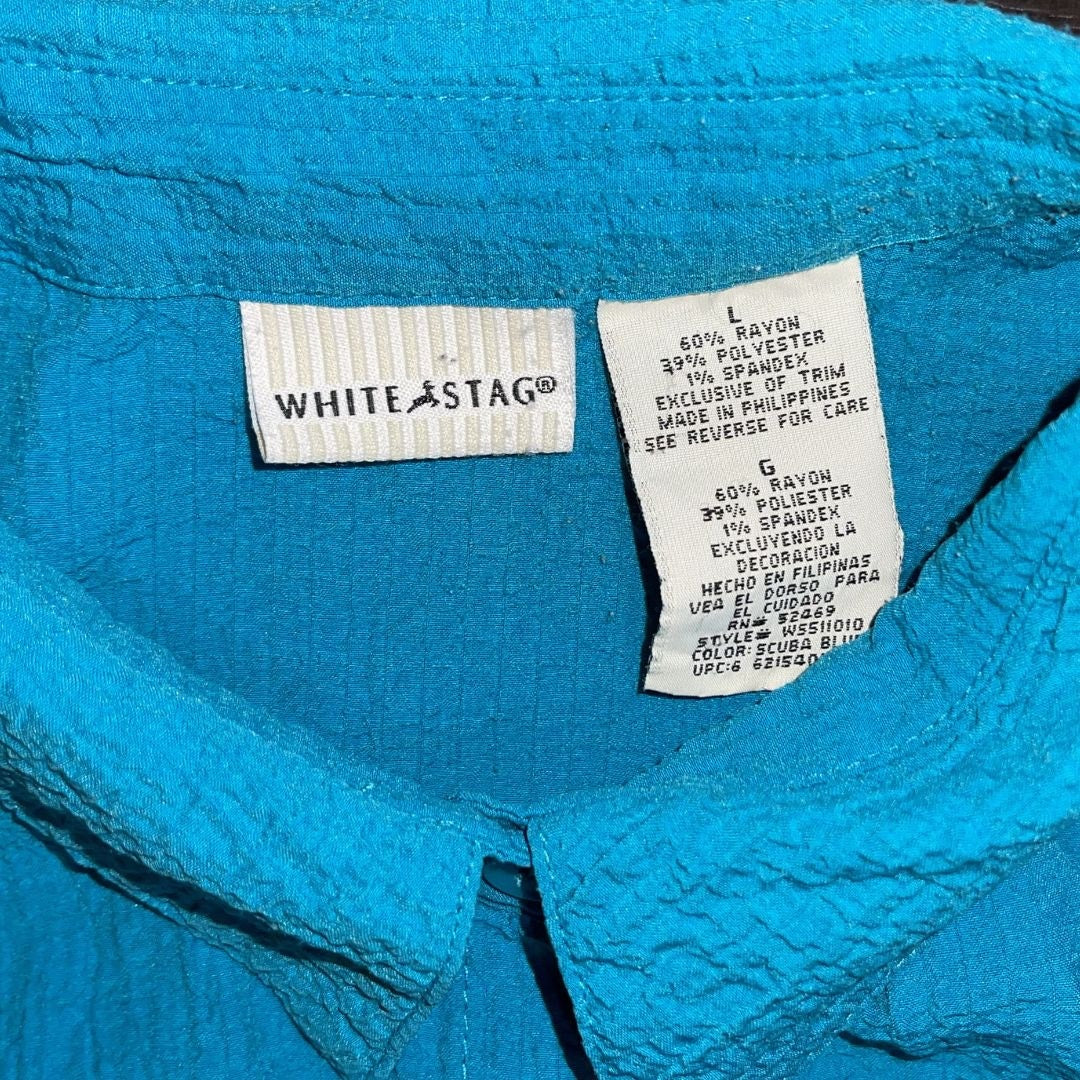 White Stag Blue Long Sleeve Gauze Button Blouse Size Large Vintage 90s Coastal