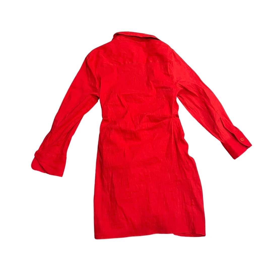 Zara Red Draped Mini Dress Collar Long Sleeves Front Ruched Date Night Dinner