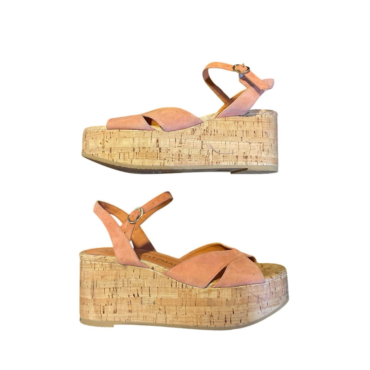 Stuart Weitzman Carmen Midi Crisscross Cork Platform Wedge Sandal SZ 7.5 Spain