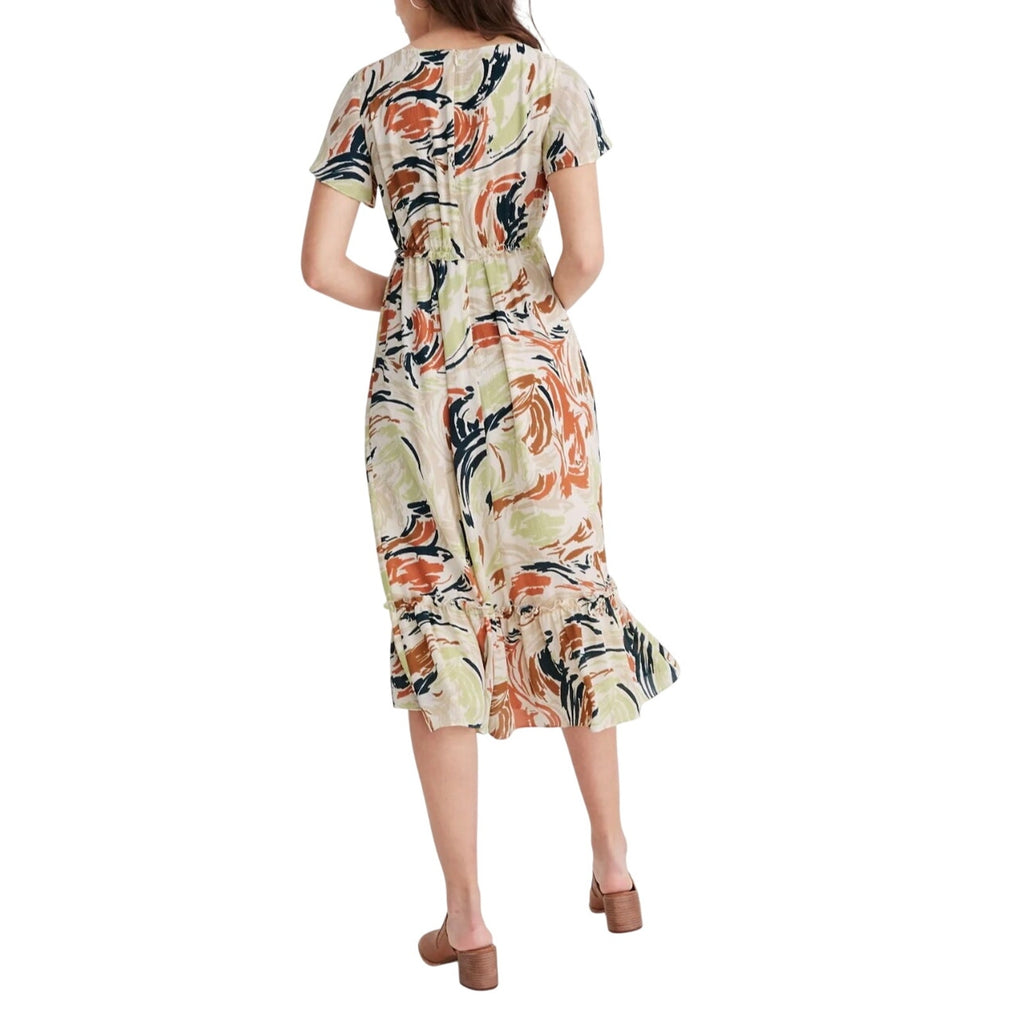 Madewell Flutter Sleeve Ruffle Waist Midi V-Neck Dress Size O Feminine Brunch