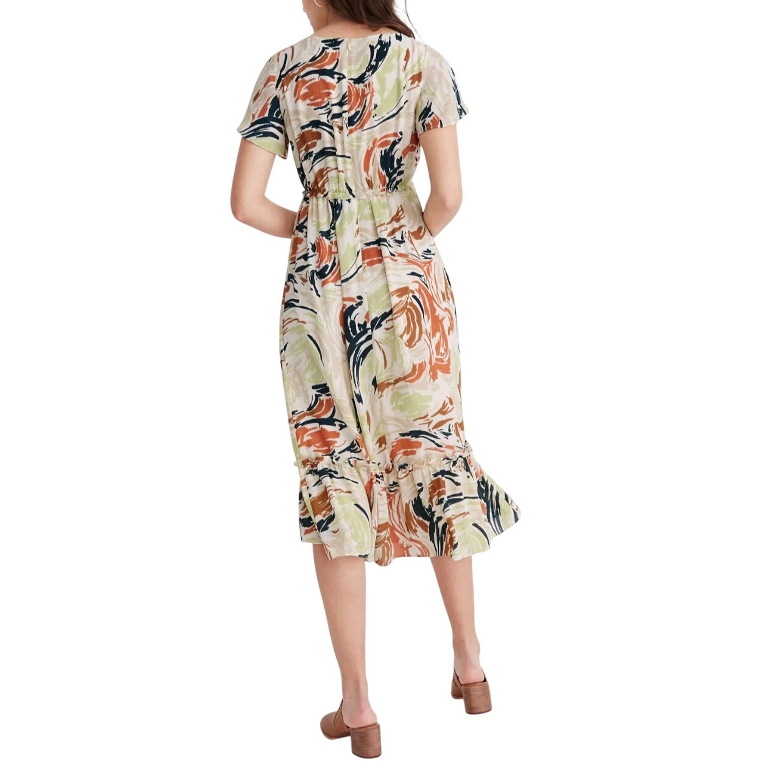 Madewell Flutter Sleeve Ruffle Waist Midi V-Neck Dress Size O Feminine Brunch