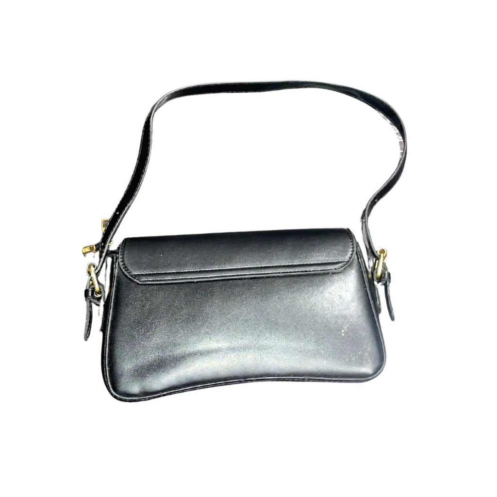 Black Faux Leather Shoulder Bag Saddle Shape Purse Y2K 90s Retro