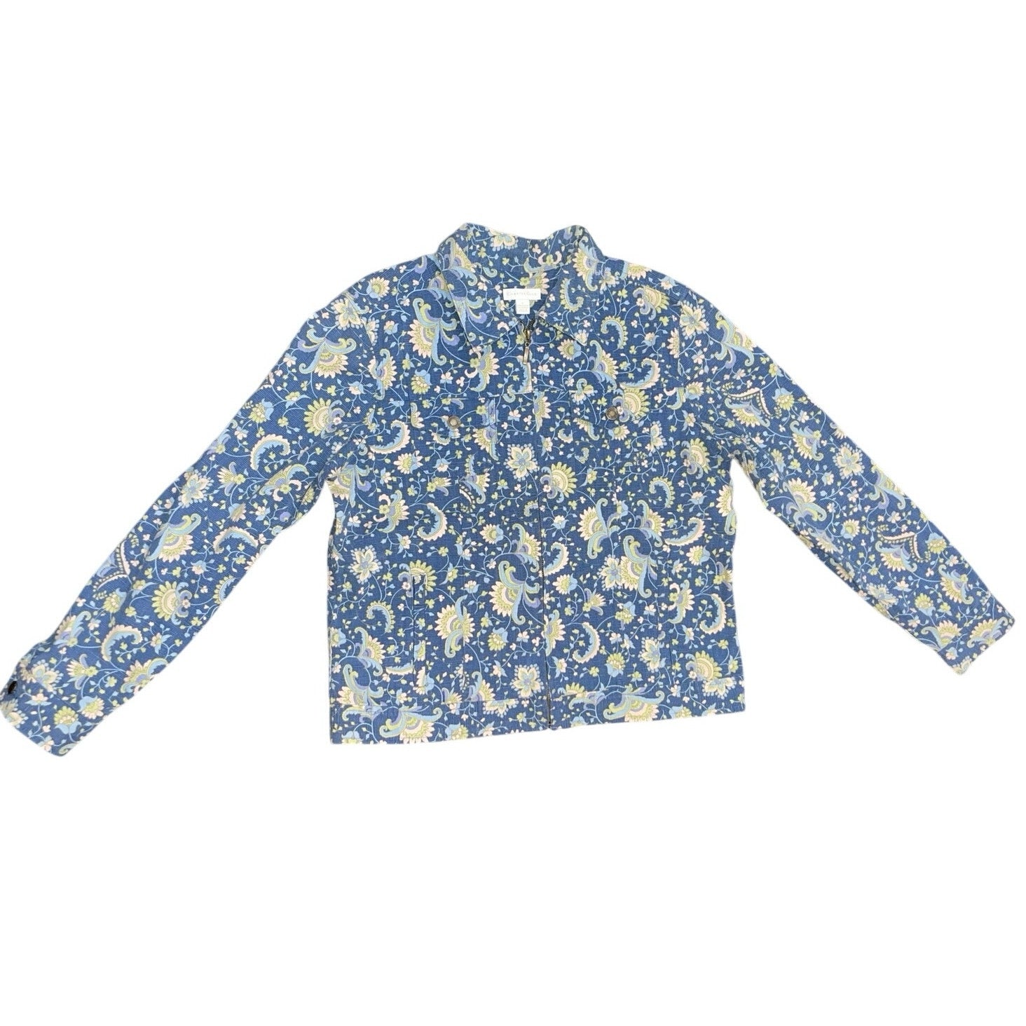 Charter Club Womens Floral Paisley Zip up Jacket Size Large Boho Casual