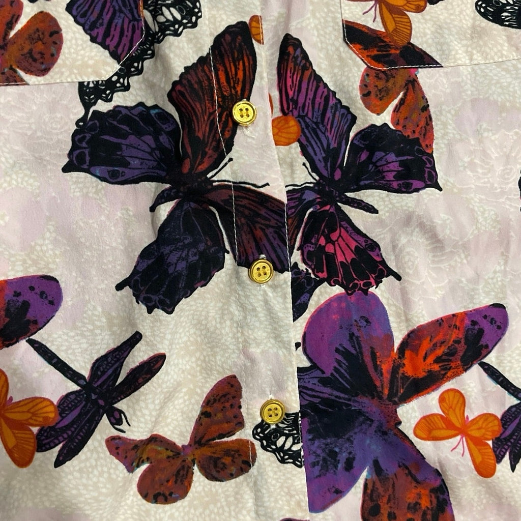 MPH Collection Button Down Butterfly Print Long Sleeve Blouse SZ 2X Botanical