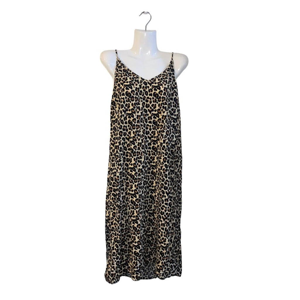 Brixton Leopard Print Midi Slip Dress Size Large Spaghetti Strap Chic