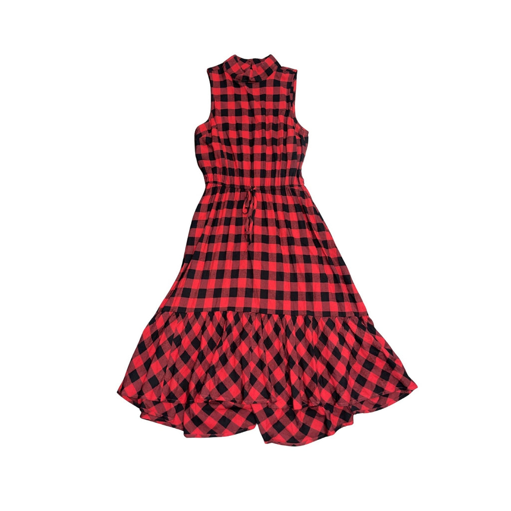 BP Nordstrom Sleeveless Buffalo Plaid Ruffled Midi Mock Neck Dress SZ S Flirty