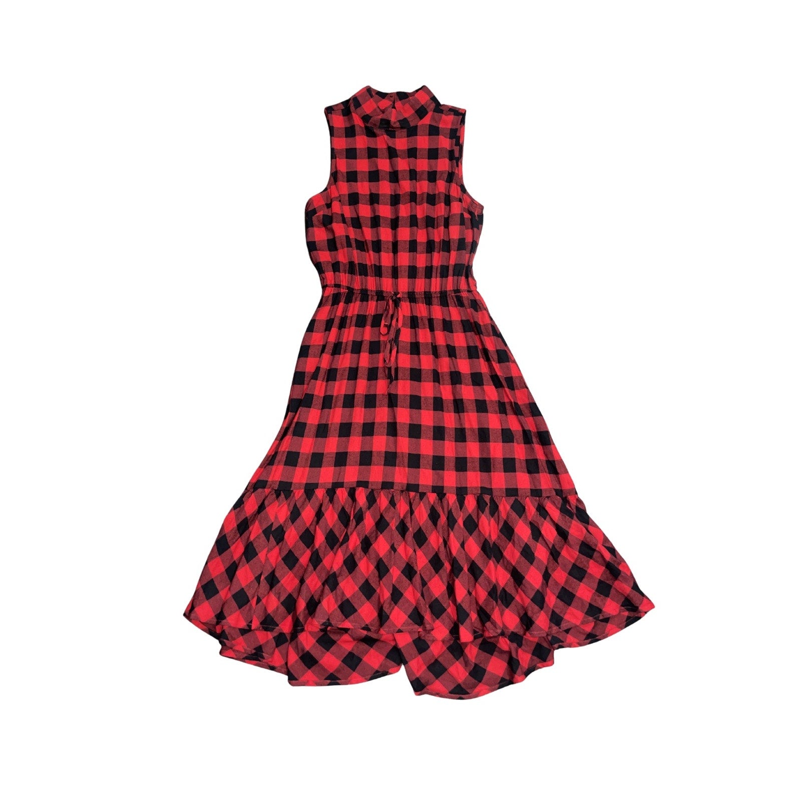 BP Nordstrom Sleeveless Buffalo Plaid Ruffled Midi Mock Neck Dress SZ S Flirty
